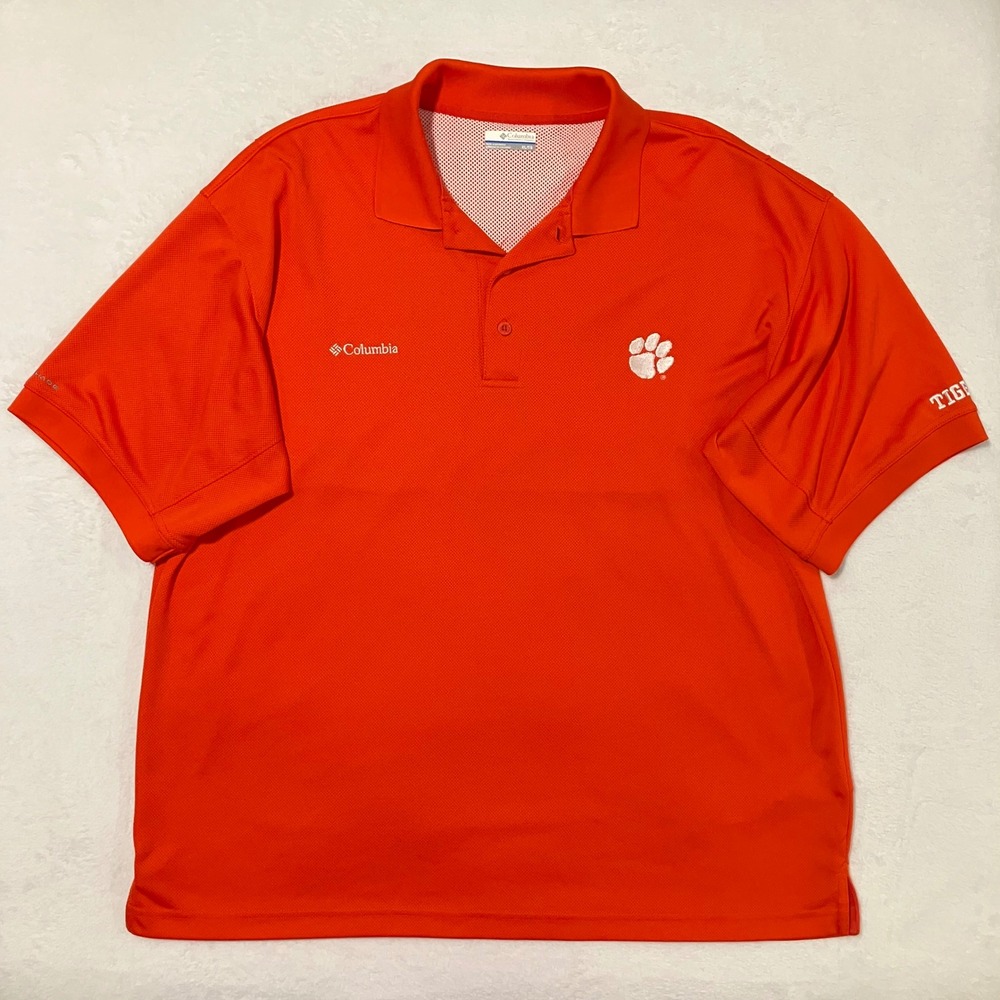Clemson Tigers Columbia PFG Fishing Polo Shirt Men's Size XL Orange Omni-Shade